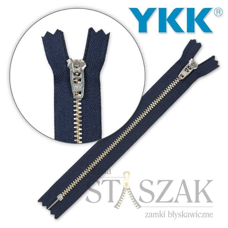 Zamek błyskawiczny 10 cm metalowy do jeansu do spodni granatowy srebrny Ykk