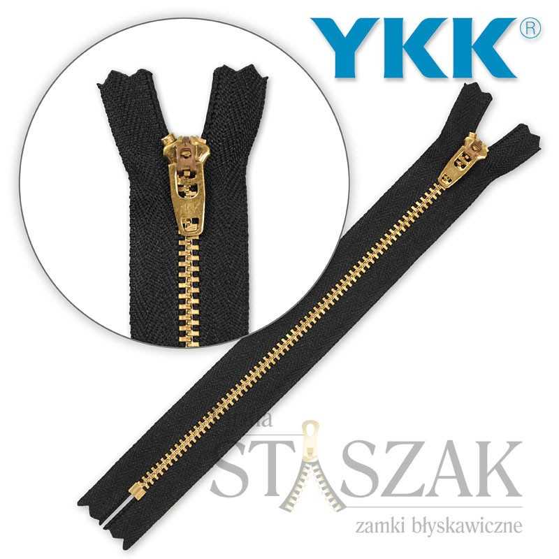 Zamek błyskawiczny 8 cm metalowy do jeansu do spodni czarny złoty Ykk