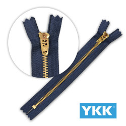Zamek błyskawiczny 18 cm metalowy do jeansu do spodni granatowy złoty Ykk