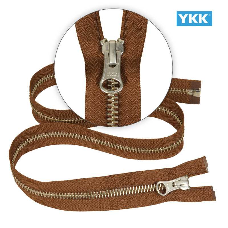Zamek błyskawiczny 70 cm metalowy 5 mm do kurtki zimowej jasny brązowy srebrny Ykk
