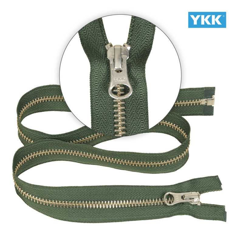 Zamek błyskawiczny 75 cm metalowy 5 mm do kurtki zimowej zielony oliwka srebrny Ykk
