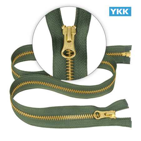 Zamek błyskawiczny 70 cm metalowy 5 mm do kurtki zimowej zielony oliwka złoty Ykk