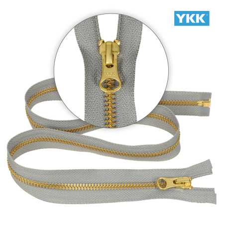 Zamek błyskawiczny 75 cm metalowy 5 mm do kurtki zimowej popielaty złoty Ykk