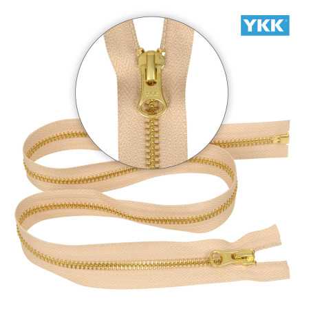 Zamek błyskawiczny 70 cm metalowy 5 mm do kurtki zimowej beżowy złoty Ykk