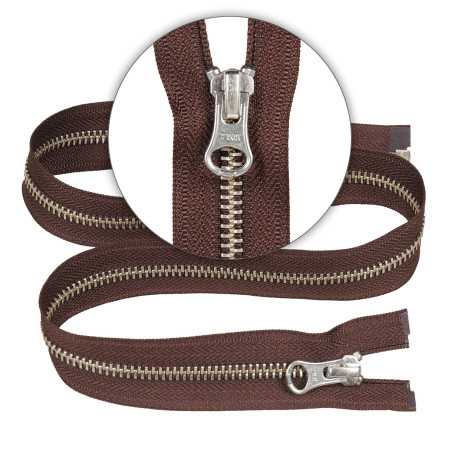 Zamek błyskawiczny 65 cm metalowy 5 mm do kurtki zimowej brązowy srebrny Ykk