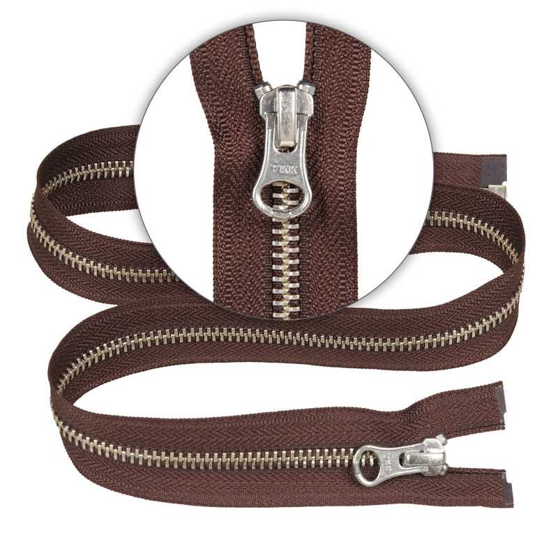 Zamek błyskawiczny 70 cm metalowy 5 mm do kurtki zimowej brązowy srebrny Ykk