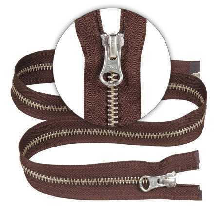 Zamek błyskawiczny 70 cm metalowy 5 mm do kurtki zimowej brązowy srebrny Ykk