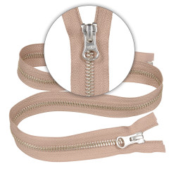 Zamek błyskawiczny 65 cm metalowy 5 mm do kurtki zimowej beżowy srebrny Ykk