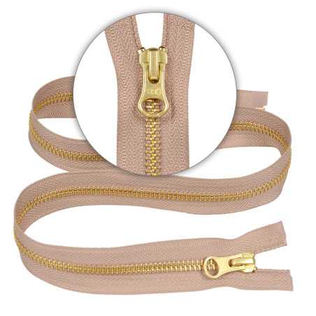 Zamek błyskawiczny 65 cm metalowy 5 mm do kurtki zimowej beżowy złoty Ykk