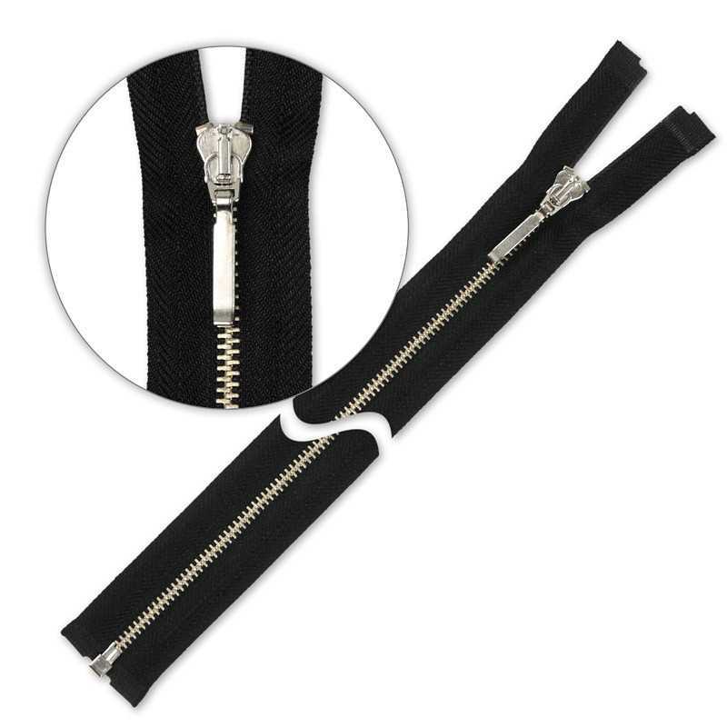 Zamek błyskawiczny 55 cm metalowy cienki rozdzielczy Czarny - Srebrny