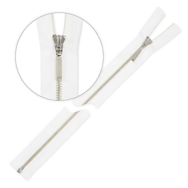 Zamek błyskawiczny 25 cm metalowy cienki rozdzielczy Biały - Srebrny