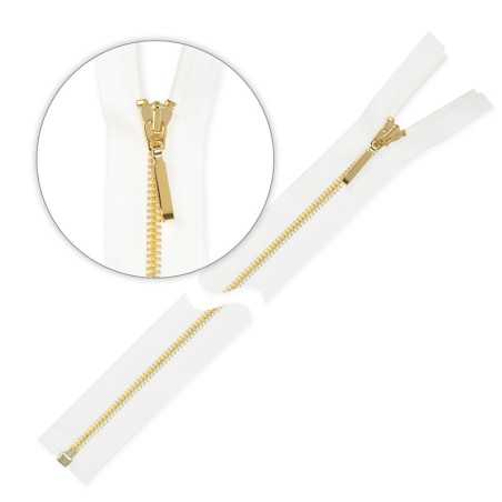 Zamek błyskawiczny 35 cm metalowy cienki rozdzielczy Biały - Złoty