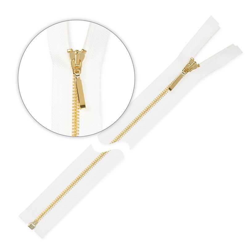 Zamek błyskawiczny 45 cm metalowy cienki rozdzielczy Biały - Złoty