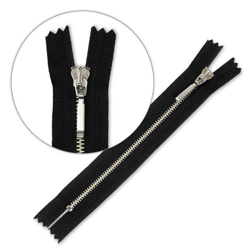 Zamek błyskawiczny 14 cm metalowy cienki nierozdzielczy Czarny - Srebrny