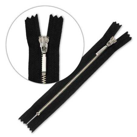 Zamek błyskawiczny 45 cm metalowy cienki nierozdzielczy Czarny - Srebrny