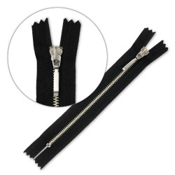 Zamek błyskawiczny 60 cm metalowy cienki nierozdzielczy Czarny - Srebrny