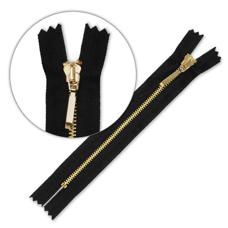 Zamek błyskawiczny 16 cm metalowy cienki nierozdzielczy Czarny - Złoty