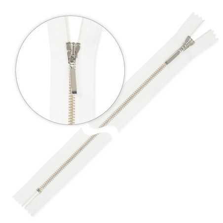 Zamek błyskawiczny 25 cm metalowy cienki nierozdzielczy Biały - Srebrny