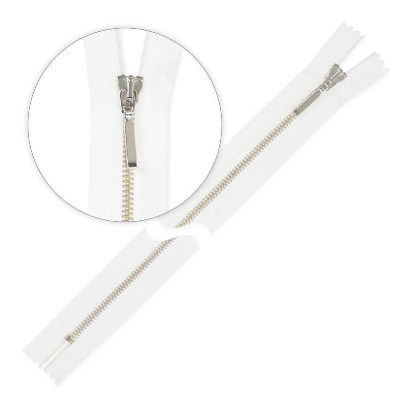 Zamek błyskawiczny 30 cm metalowy cienki nierozdzielczy Biały - Srebrny