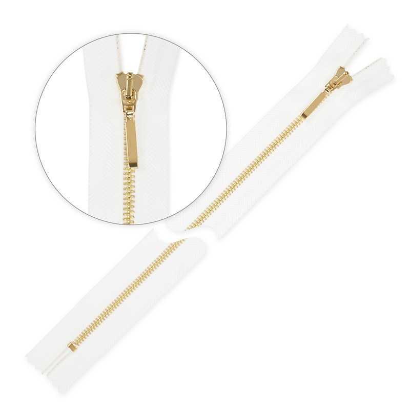 Zamek błyskawiczny 14 cm metalowy cienki nierozdzielczy Biały - Złoty