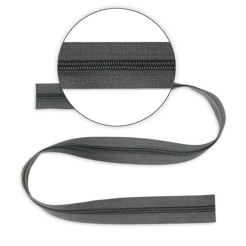 Taśma zamkowa 6,4 mm z suwakiem Popielaty Ciemny 1 mb