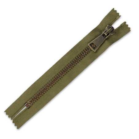 Zamek błyskawiczny 16 cm gruby nierozdzielczy Oksydowany Zielony-Khaki
