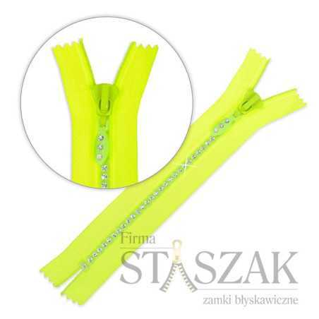 Zamek błyskawiczny 16 cm nierozdzielczy z cyrkoniami Zielony jaskrawy