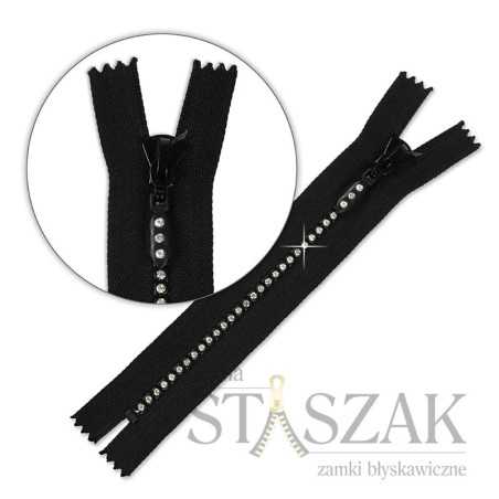 Zamek błyskawiczny 16 cm nierozdzielczy z cyrkoniami Czarny