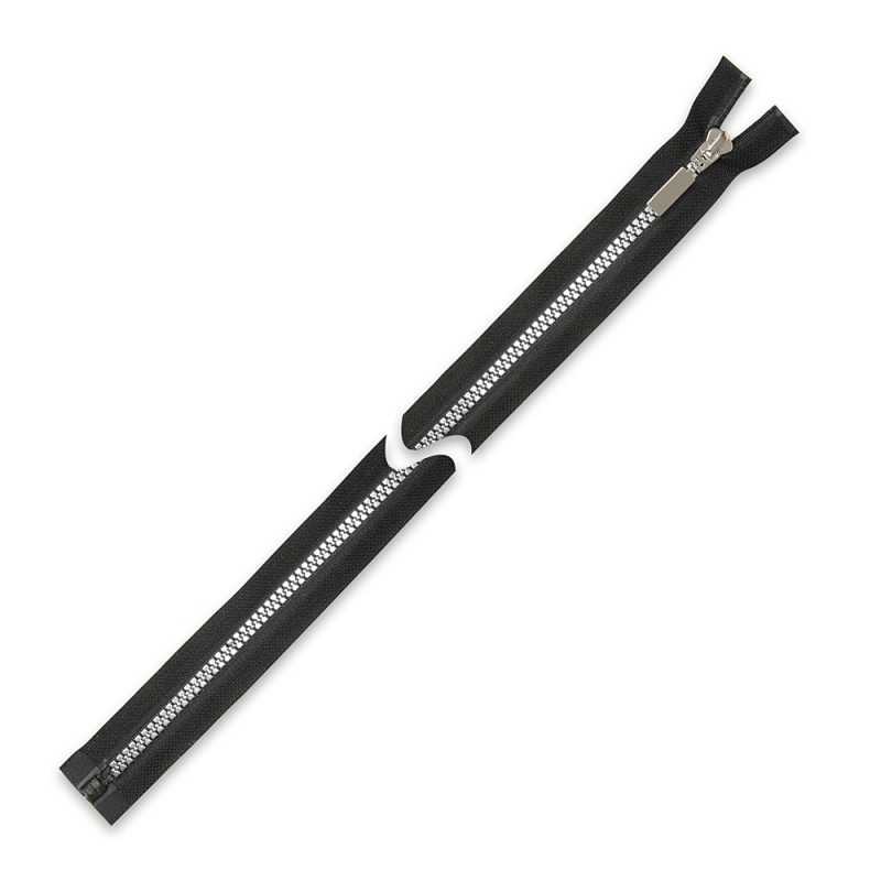 Zamek błyskawiczny 65 cm kostkowy rozdzielczy Czarny - Srebrny imitujący metal