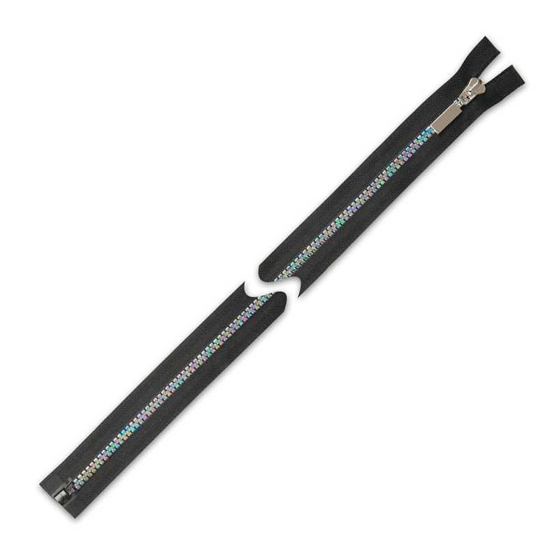 Zamek błyskawiczny 65 cm kostkowy rozdzielczy Czarny - Tęczowy imitujący metal