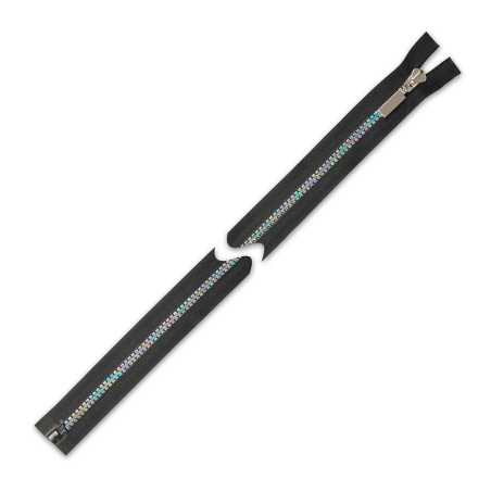 Zamek błyskawiczny 65 cm kostkowy rozdzielczy Czarny - Tęczowy imitujący metal