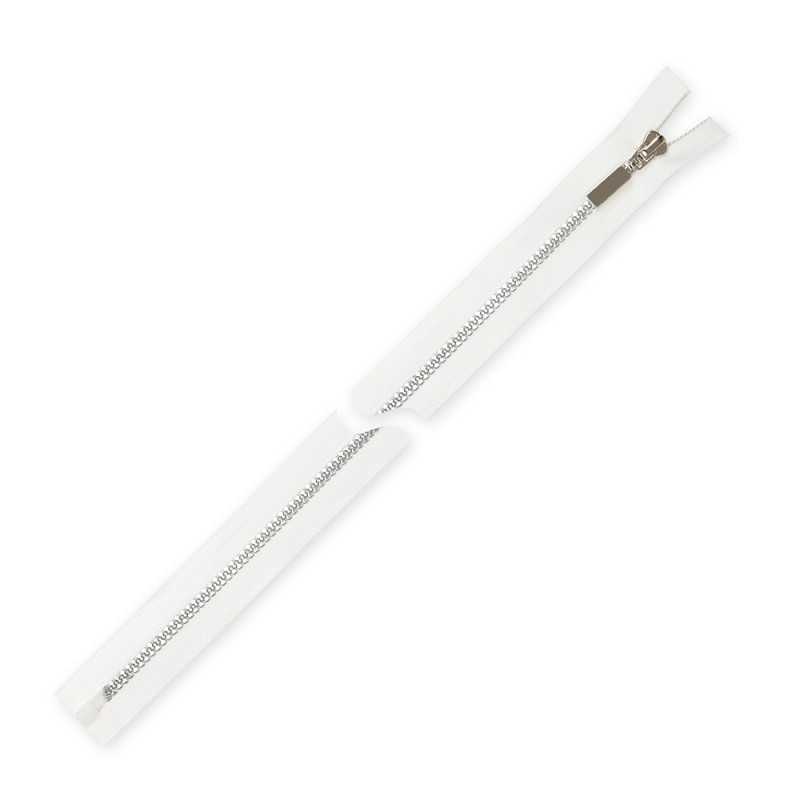 Zamek błyskawiczny 65 cm kostkowy rozdzielczy Biały - Srebrny imitujący metal