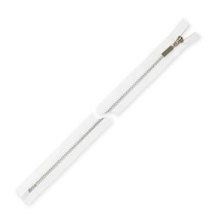 Zamek błyskawiczny 65 cm kostkowy rozdzielczy Biały - Srebrny imitujący metal