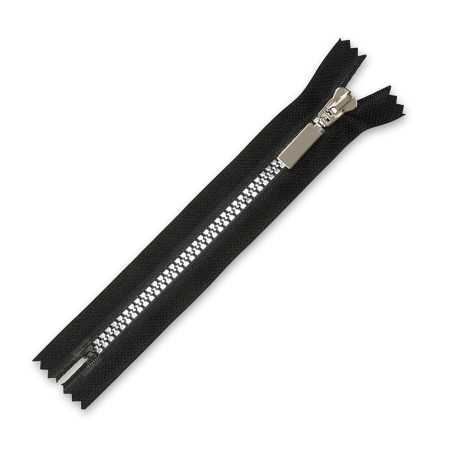 Zamek błyskawiczny 16 cm kostkowy nierozdzielczy Czarny - Srebrny imitujący metal