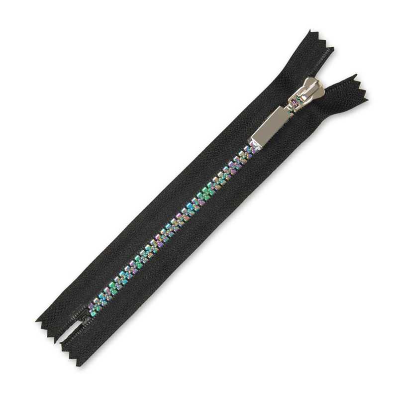 Zamek błyskawiczny 16 cm kostkowy nierozdzielczy Czarny - Tęczowy imitujący metal