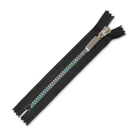 Zamek błyskawiczny 16 cm kostkowy nierozdzielczy Czarny - Tęczowy imitujący metal