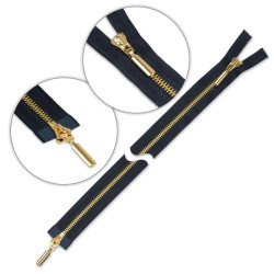 Zamek błyskawiczny 85 cm metalowy dwusuwakowy Granatowy - złoty