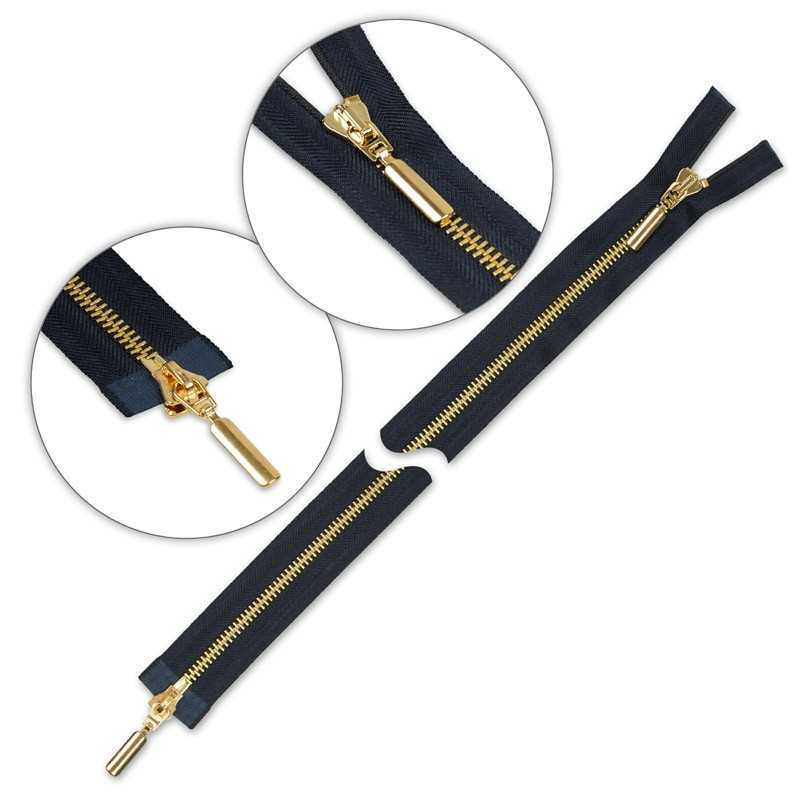 Zamek błyskawiczny 85 cm metalowy dwusuwakowy Granatowy - złoty