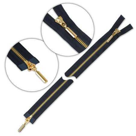 Zamek błyskawiczny 85 cm metalowy dwusuwakowy Granatowy - złoty