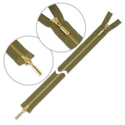 Zamek błyskawiczny 95 cm metalowy dwusuwakowy Zielony-Khaki - złoty