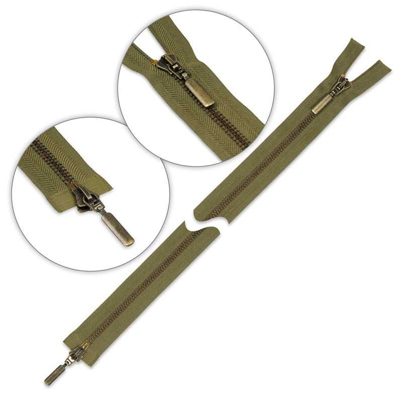 Zamek błyskawiczny 75 cm metalowy dwusuwakowy Zielony-Khaki - oksydowany