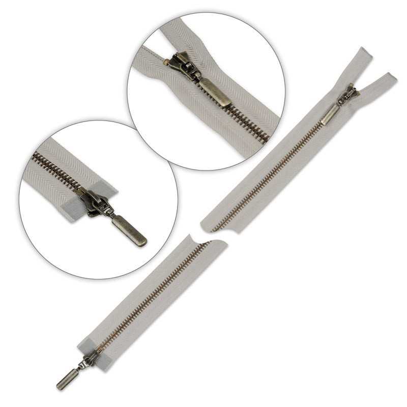 Zamek błyskawiczny 75 cm metalowy dwusuwakowy Popielaty - oksydowany