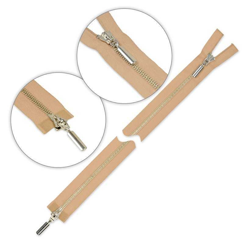 Zamek błyskawiczny 85 cm metalowy dwusuwakowy Beżowy - srebrny