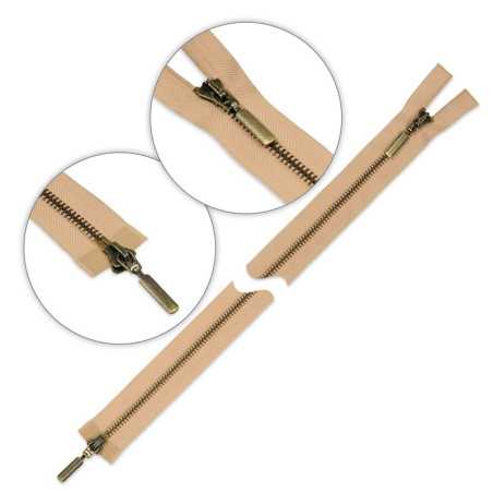 Zamek błyskawiczny 85 cm metalowy dwusuwakowy Beżowy - oksydowany