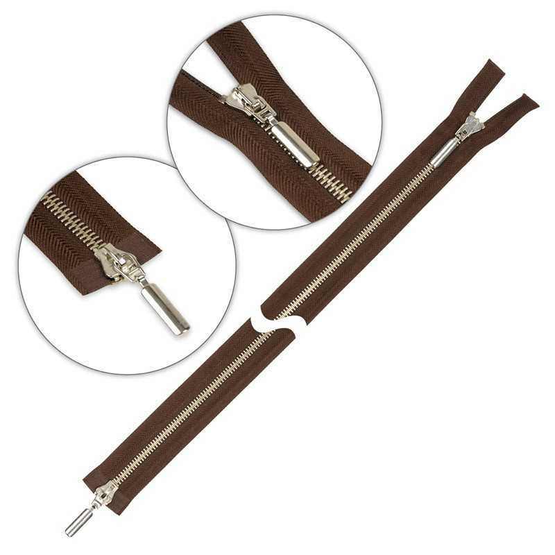 Zamek błyskawiczny 95 cm metalowy dwusuwakowy Brązowy - srebrny