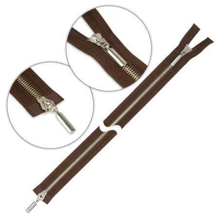 Zamek błyskawiczny 95 cm metalowy dwusuwakowy Brązowy - srebrny