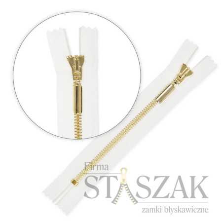 Zamek błyskawiczny 16 cm biały metalowy średni nierozdzielczy złoty