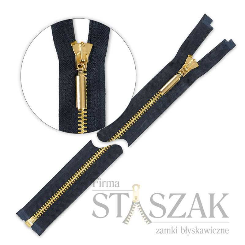 Zamek błyskawiczny 75 cm metalowy granatowy złoty