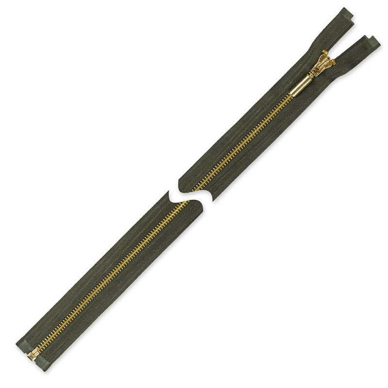 Zamek błyskawiczny 65 cm metalowy oliwka khaki złoty