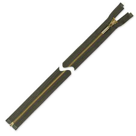 Zamek błyskawiczny 75 cm metalowy oliwka khaki złoty